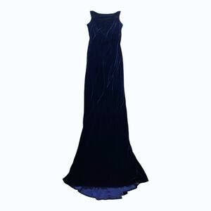 Les Habitudes Navy Blue Velvet Gown Draped Backless Small